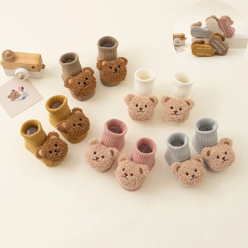 Unisex Baby Socks Non Slip - Calcetín cálido para bebé, oso de