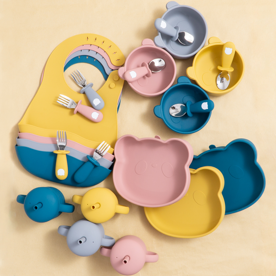 Waterproof Baby Bibs Silicone - Centro de alimentación para niños, juego